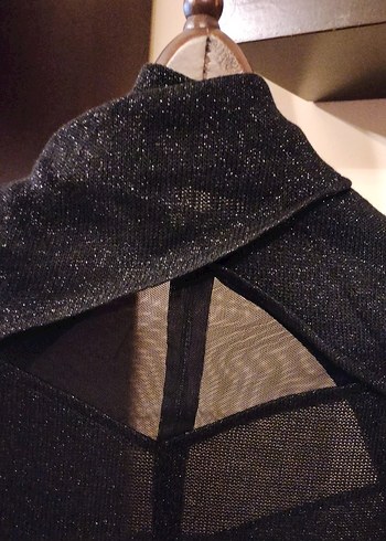 simli siyah transparan detaylı bluz - Görsel 3