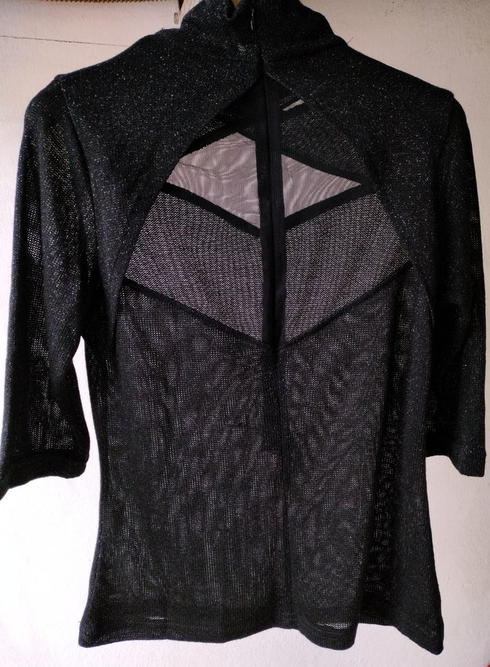 simli siyah transparan detaylı bluz - Görsel 4