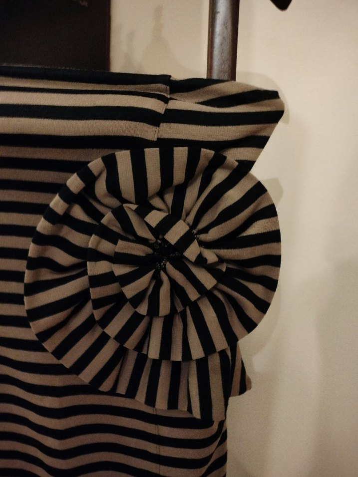 BSB çizgili straplez kalem elbise. - Görsel 2