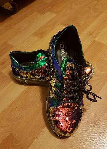 pul payetli rengârenk şık spor ayakkabı