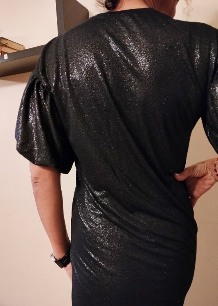 antrasit simli mini elbise - Görsel 2