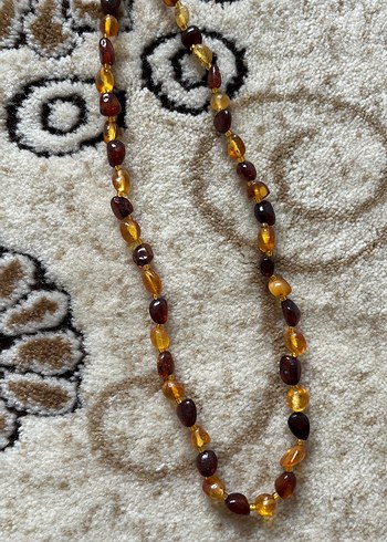 Uzun Kahverengi Boncuklu Bohem Kolye kehribar - Görsel 3