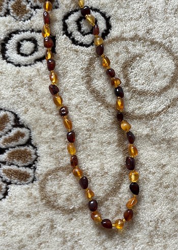 Uzun Kahverengi Boncuklu Bohem Kolye kehribar - Görsel 2