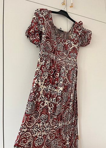 Bordo Desenli Bohem Uzun Elbise - Görsel 2