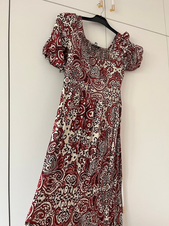 Bordo Desenli Bohem Uzun Elbise - Görsel 2