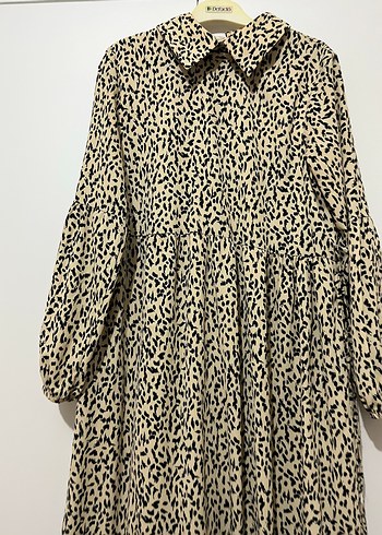 Bej Gri Zebra Desenli Uzun Kollu Uzun Elbise - Görsel 2