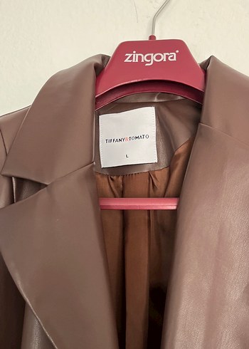 Tiffany Tomato Düğmeli Kahverengi blazer Deri Ceket