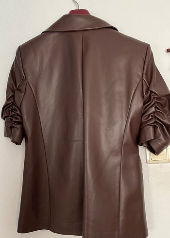 l Beden Düğmeli Kahverengi blazer Deri Ceket