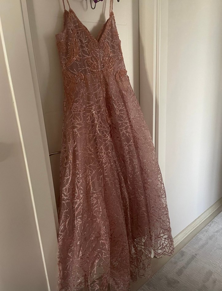 Dantel İşlemeli Uzun Bohem V-Yaka Elbise - Görsel 4