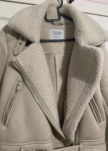 Kürklü Bej Süet Kısa Mont - Görsel 4