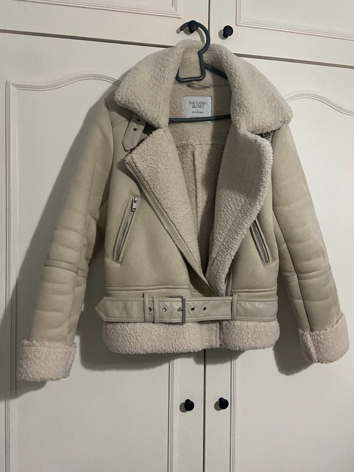 Kürklü Bej Süet Kısa Mont - Görsel 5