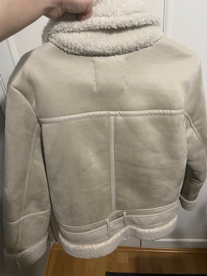 Kürklü Bej Süet Kısa Mont - Görsel 3