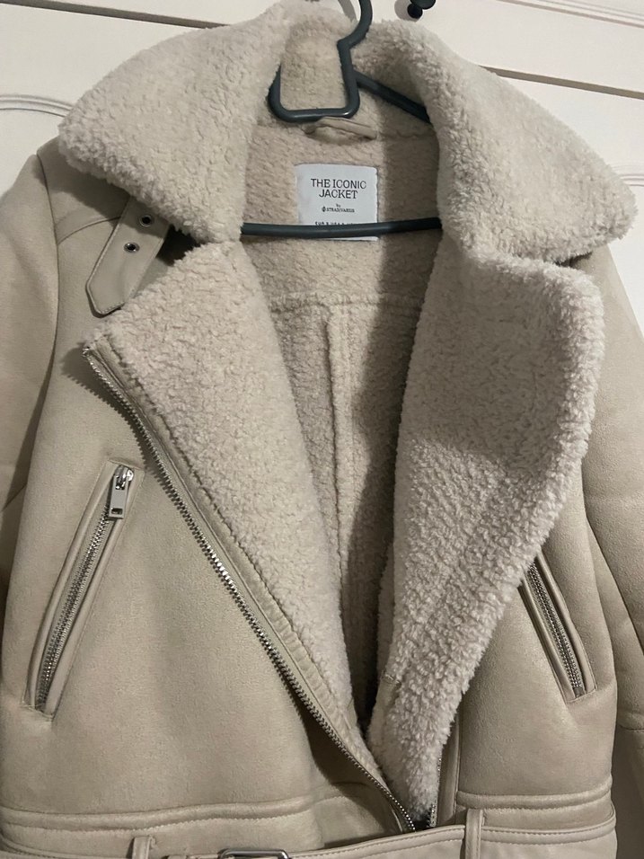 Kürklü Bej Süet Kısa Mont - Görsel 4