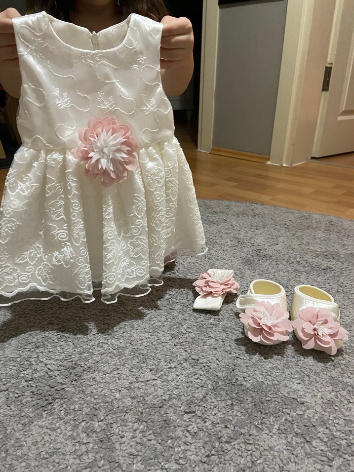 Kız Çocuk Beyaz Dantel İşlemeli Elbise - Görsel 2