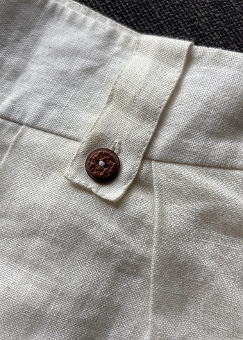 Beyaz Nakışlı Keten Pilili Midi Etek - Görsel 3