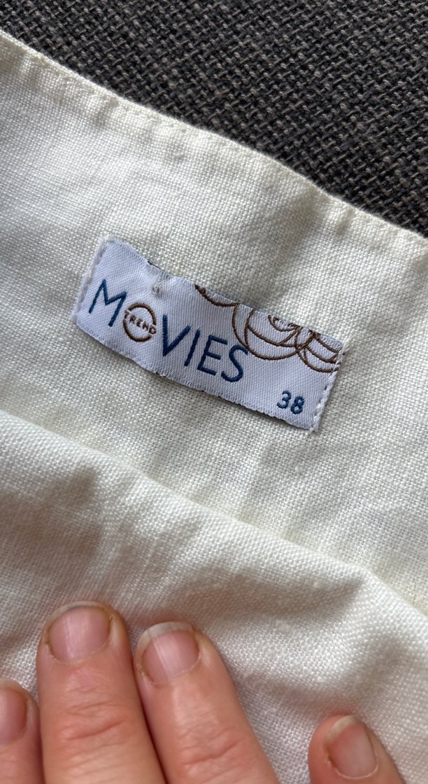 Beyaz Nakışlı Keten Pilili Midi Etek - Görsel 4