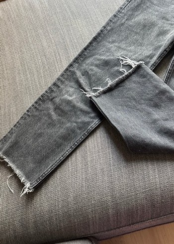 Düğmeli Gri Midi Denim Kadın Jean - Görsel 4