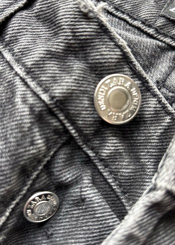 Düğmeli Gri Midi Denim Kadın Jean - Görsel 3