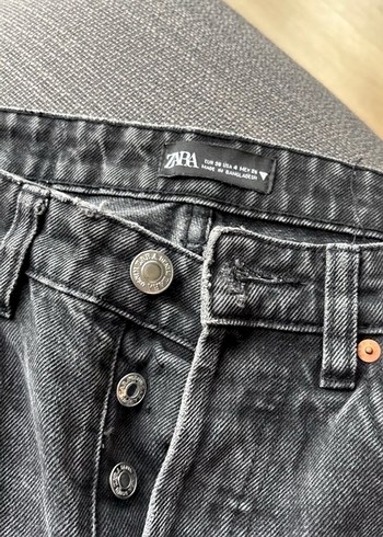 Düğmeli Gri Midi Denim Kadın Jean - Görsel 2