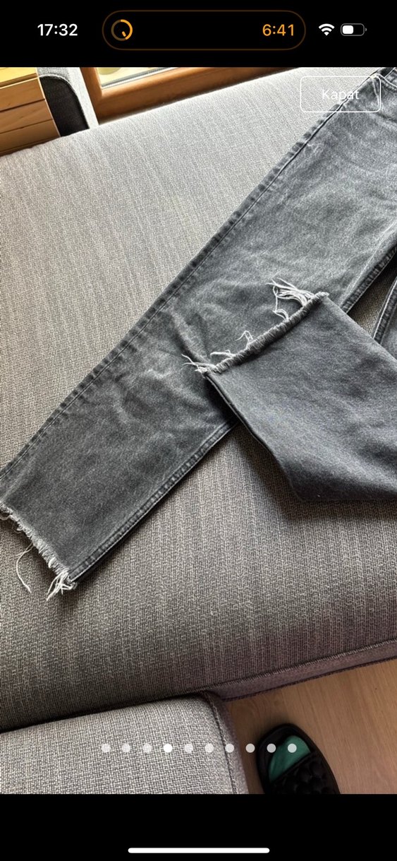 Düğmeli Gri Midi Denim Kadın Jean - Görsel 4