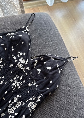 Bohem siyah Desenli Midi Straplez Elbise - Görsel 2