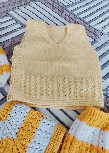Sarı Beyaz Örgü Bebek takım - Görsel 3