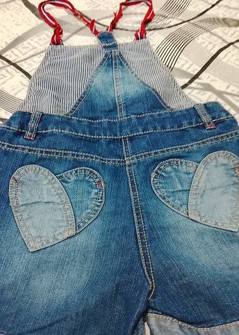 Nakışlı Mavi Kız Kot Şort Salopet - Görsel 5