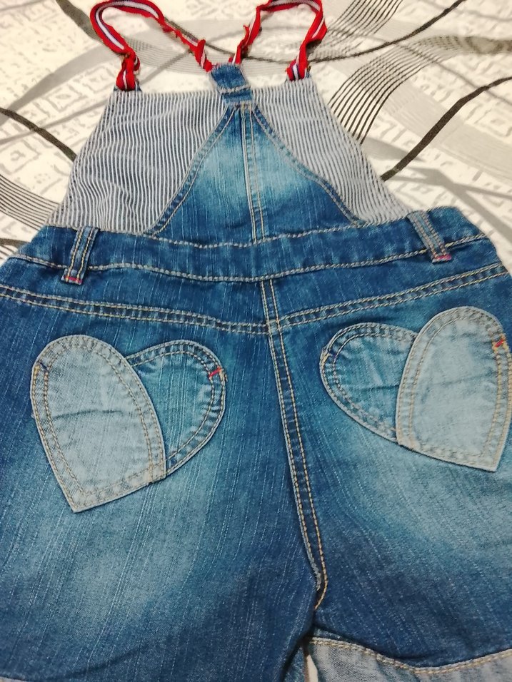 Nakışlı Mavi Kız Kot Şort Salopet - Görsel 5