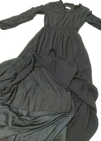 Uzun Kollu Siyah Fırfirli elbise - Görsel 7