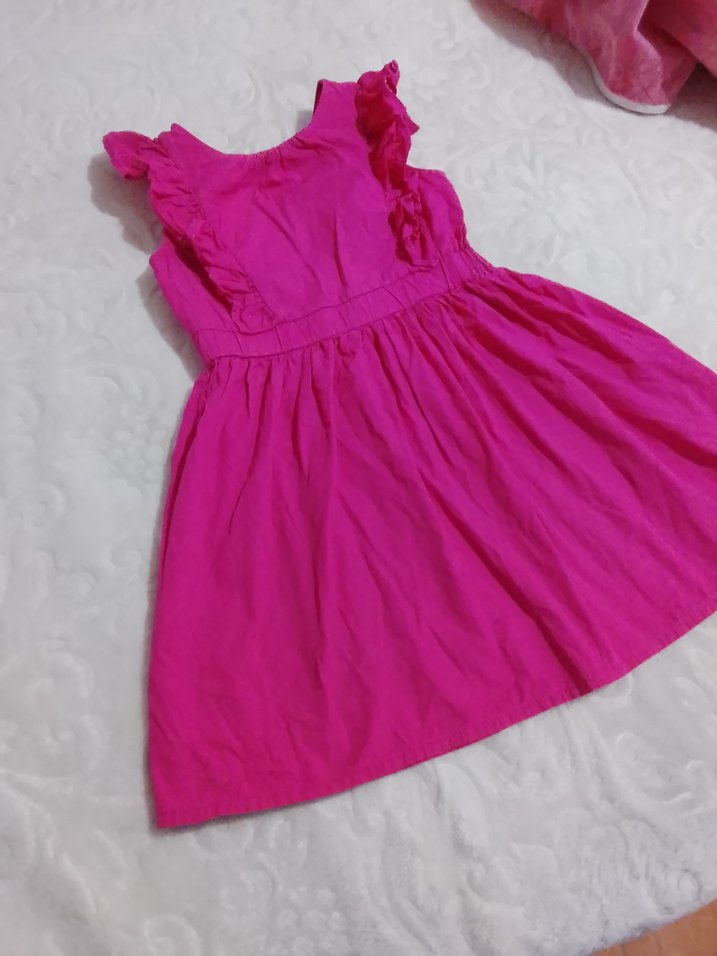 Kız Çocuk Pembe Fırfırlı Kolsuz Elbise - Görsel 2