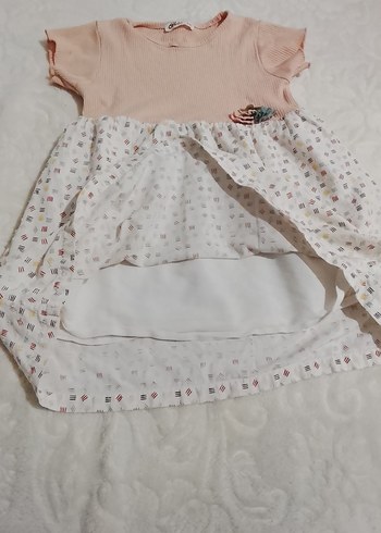 Kız Çocuk Pembe Pamuklu elbise - Görsel 3