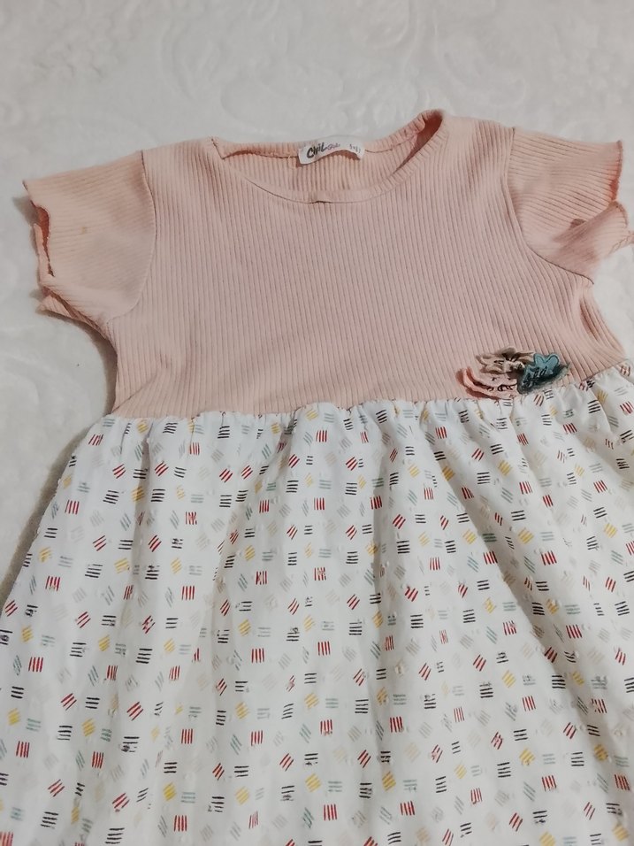 Kız Çocuk Pembe Pamuklu elbise - Görsel 2