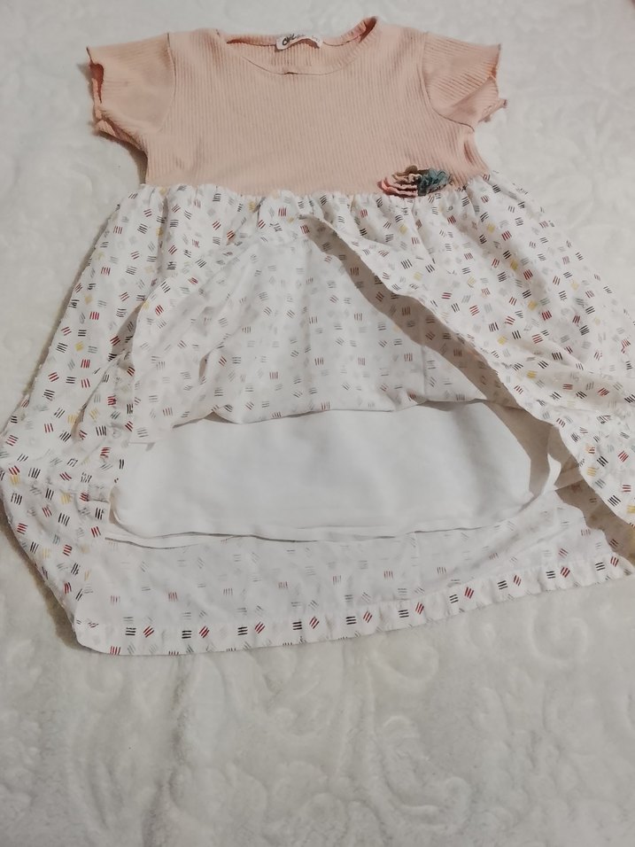 Kız Çocuk Pembe Pamuklu elbise - Görsel 3