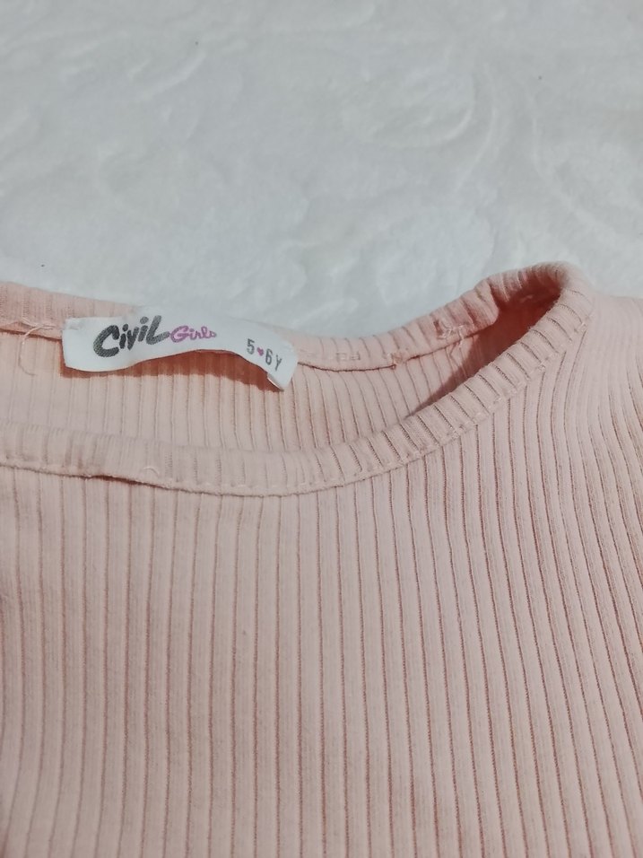 Kız Çocuk Pembe Pamuklu elbise - Görsel 4