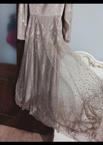 Bej Uzun Kollu abiye elbise - Görsel 4