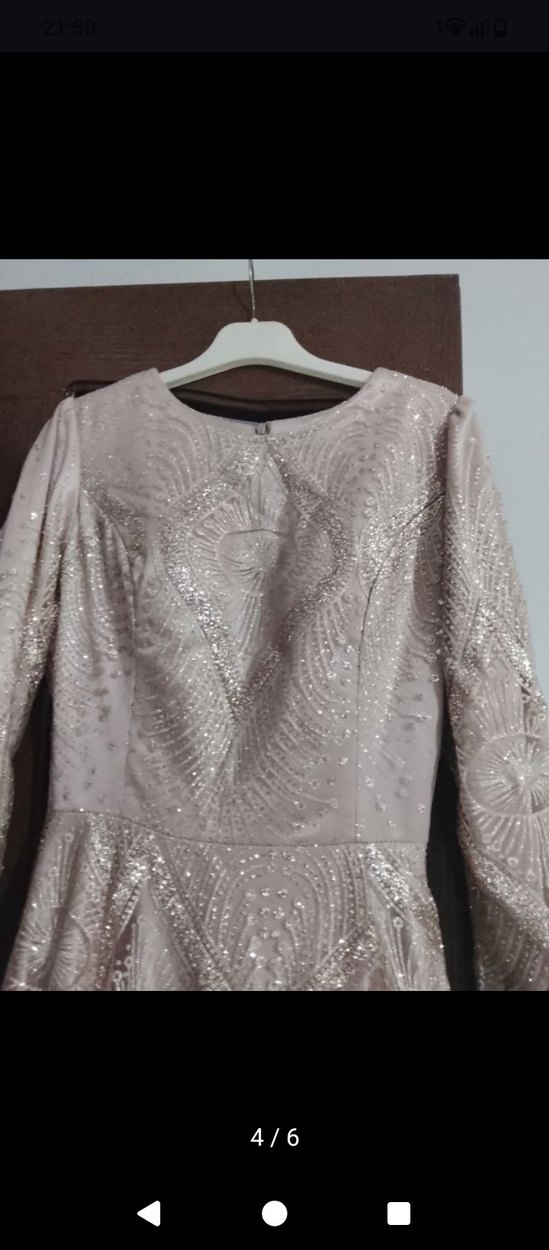 Bej Uzun Kollu abiye elbise - Görsel 3