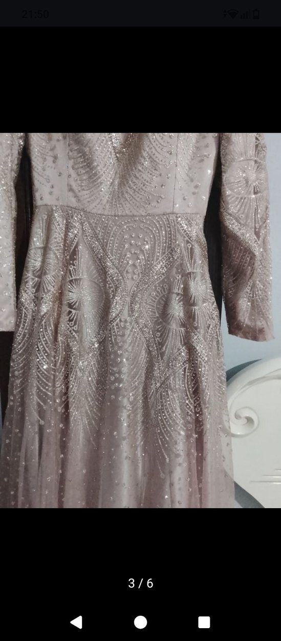 Bej Uzun Kollu abiye elbise - Görsel 2