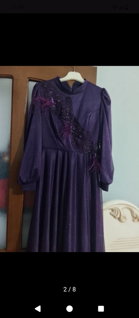 Uzun Mor Kadın Abiye Elbise - Görsel 2