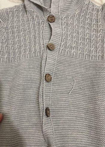 Gri Örgü Kapüşonlu Bebek Tulumu - Görsel 3