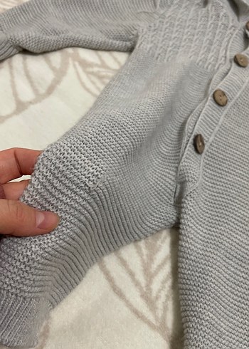 Gri Örgü Kapüşonlu Bebek Tulumu - Görsel 2