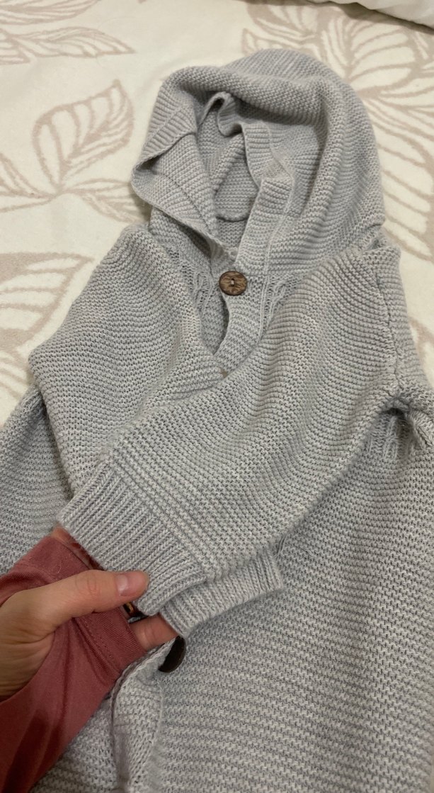 Gri Örgü Kapüşonlu Bebek Tulumu - Görsel 4