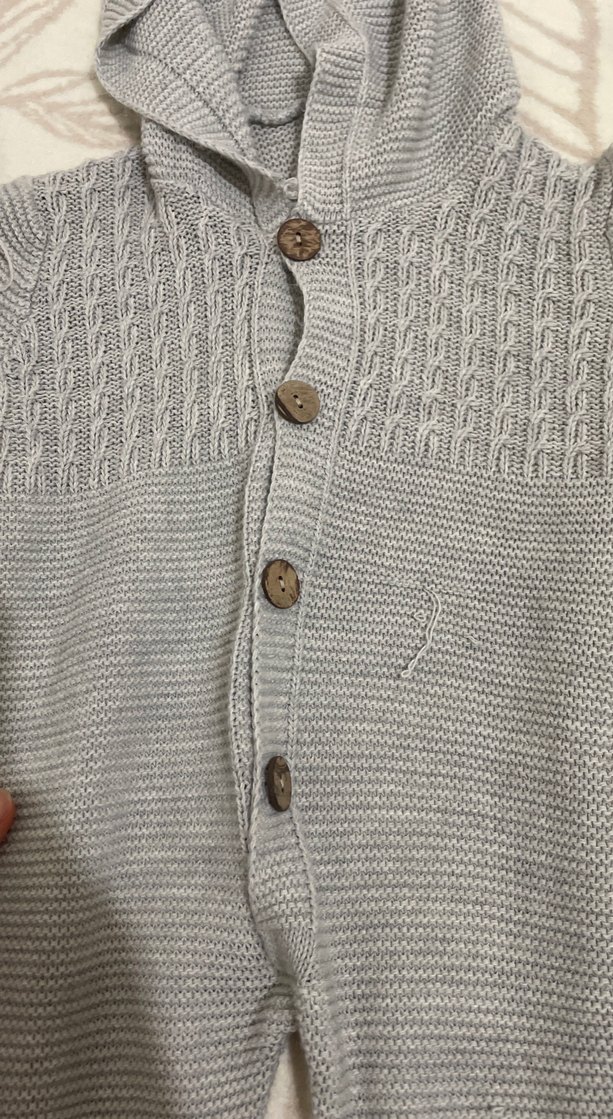 Gri Örgü Kapüşonlu Bebek Tulumu - Görsel 3