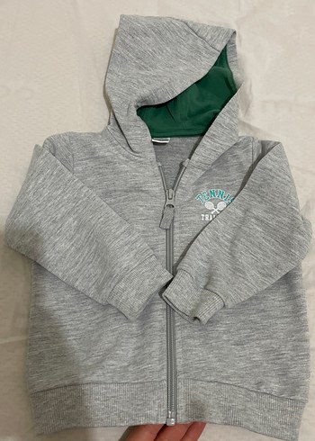 Erkek Çocuk Gri Kapüşonlu Fermuarlı Sweatshirt - Görsel 2
