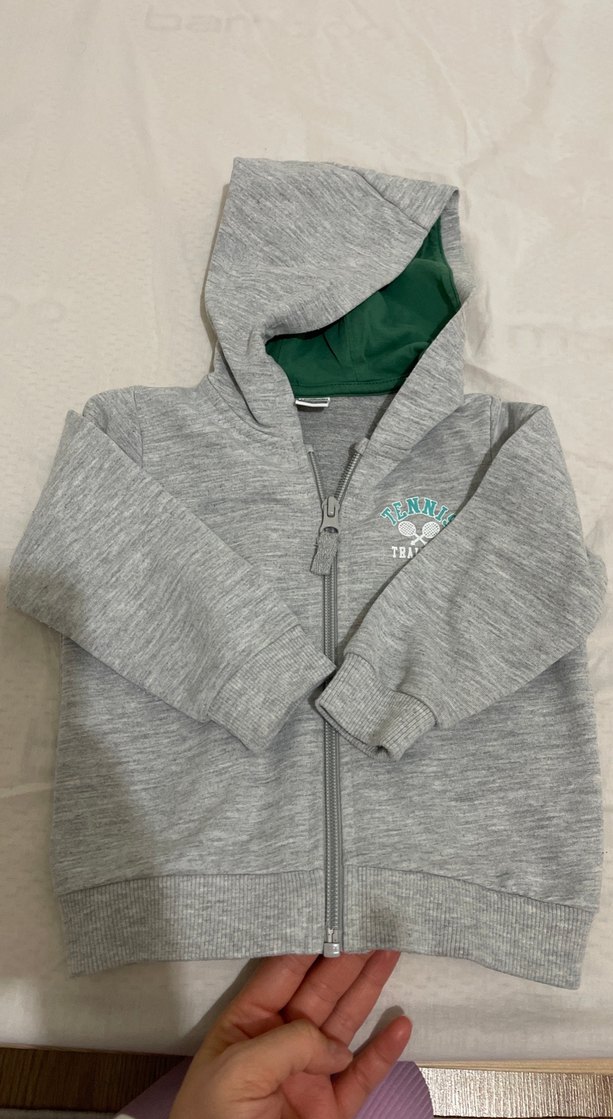 Erkek Çocuk Gri Kapüşonlu Fermuarlı Sweatshirt - Görsel 2