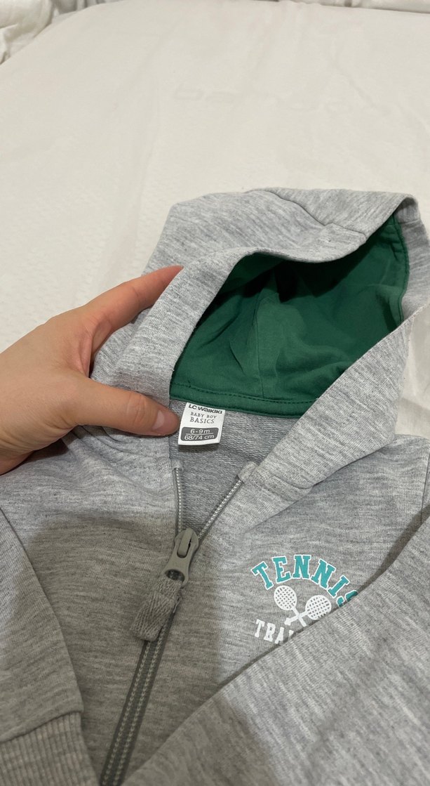Erkek Çocuk Gri Kapüşonlu Fermuarlı Sweatshirt - Görsel 3