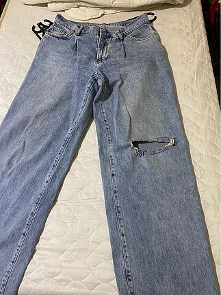 Mavi Yırtık Detaylı Yüksek Bel Wide Leg Jeans