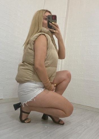 Bej Mini Deri Kadın Şişme Yelek - Görsel 3