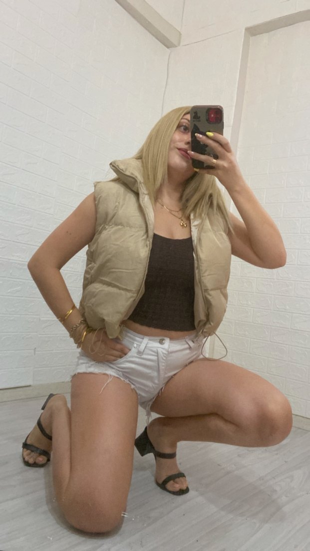 Bej Mini Deri Kadın Şişme Yelek - Görsel 2