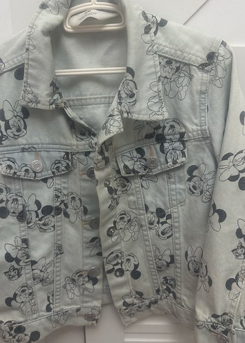 Kız Çocuk Gri Baskılı Denim Ceket - Görsel 4