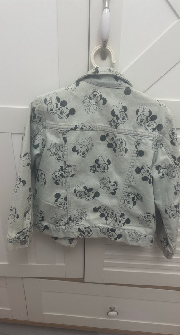 Kız Çocuk Gri Baskılı Denim Ceket - Görsel 3